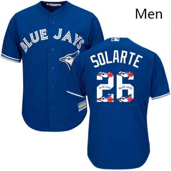 Mens Majestic Toronto Blue Jays 26 Yangervis Solarte Authentic Blue Team Logo Fashion MLB Jersey